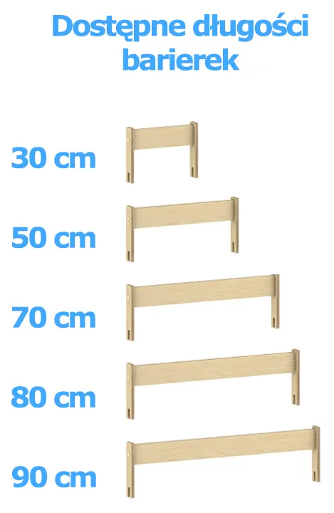 Dostępne długości drewnianych barierek 30cm 50cm 70cm 80cm 90cm